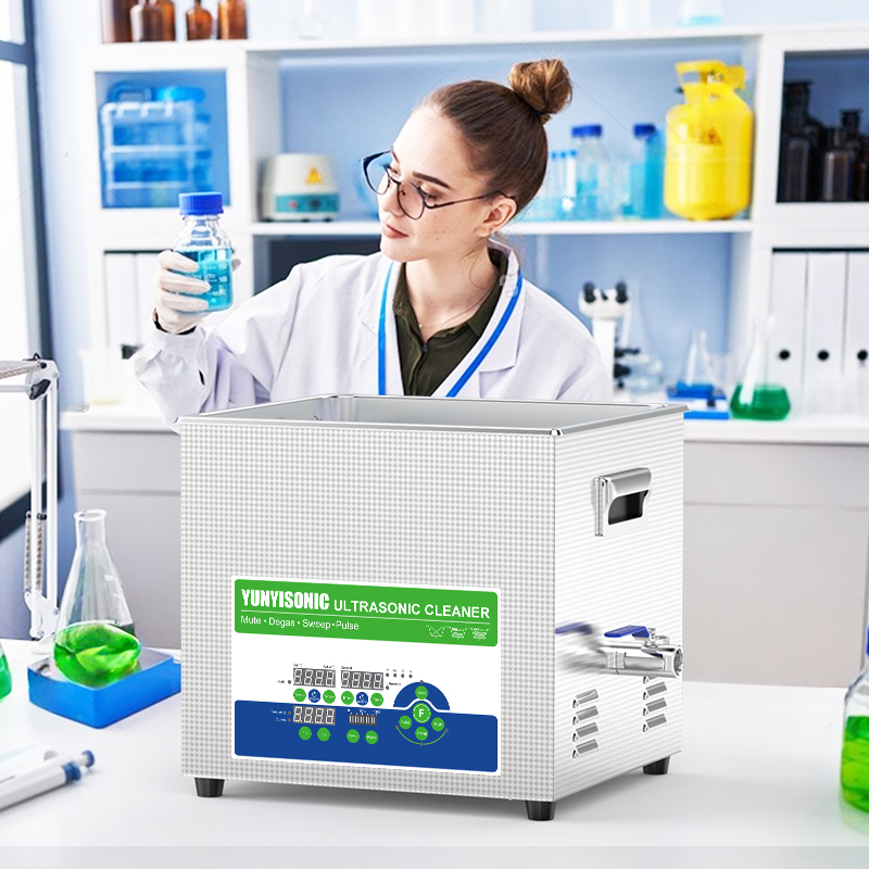 Lab Researcher Using Ultrasonic Cleaning Equipment In Scientific Research Center