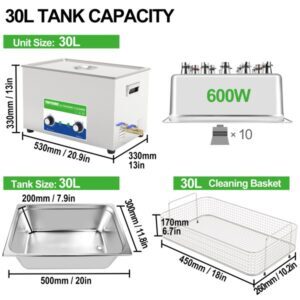 30L 600 watts ultraonic cleaner with knob timer heater