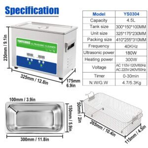 Specification 4.5L of parts washer ultrasonic cleaner