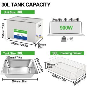 Specification of 30L tank industrial parts ultrasonic cleaner