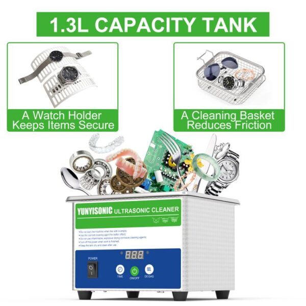 1.3L Eco Digital Spectacle Ultrasonic Cleaner for Jewelry Rings False Teeth Coin Autoparts