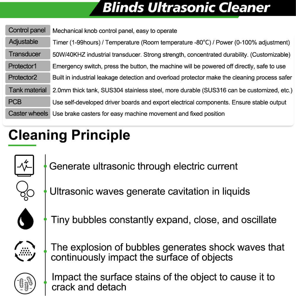 Industrial Window Blind Ultrasonic Cleaner Features 40kHz Frequency, Digital Timer, Adjustable Power & Heating Knob