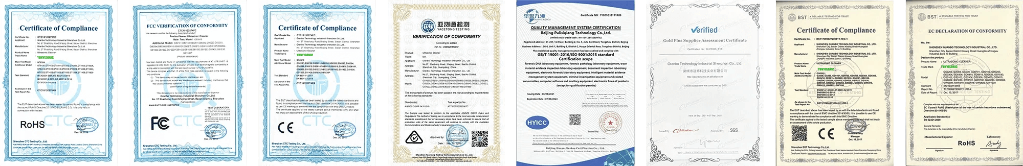 Yunyisonic Certificates Yunyisonic Certificates