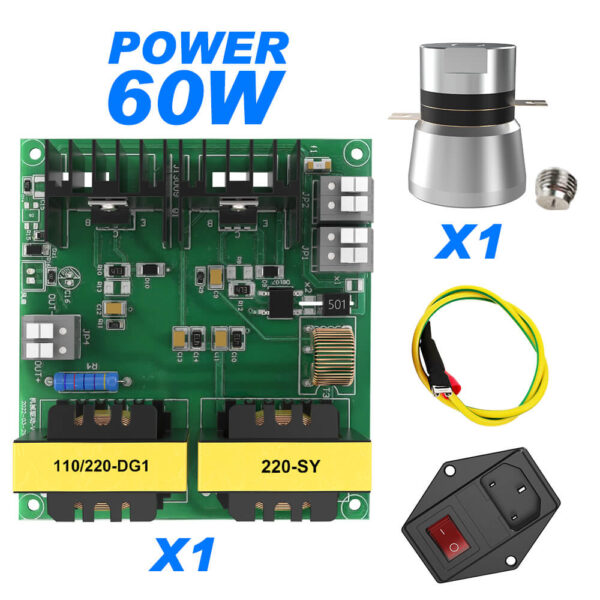 60W Complete 40kHz Mechanical Ultrasonic Cleaner DIY Kit – Drive Board, Transducer, Heater & Analog Controls Included
