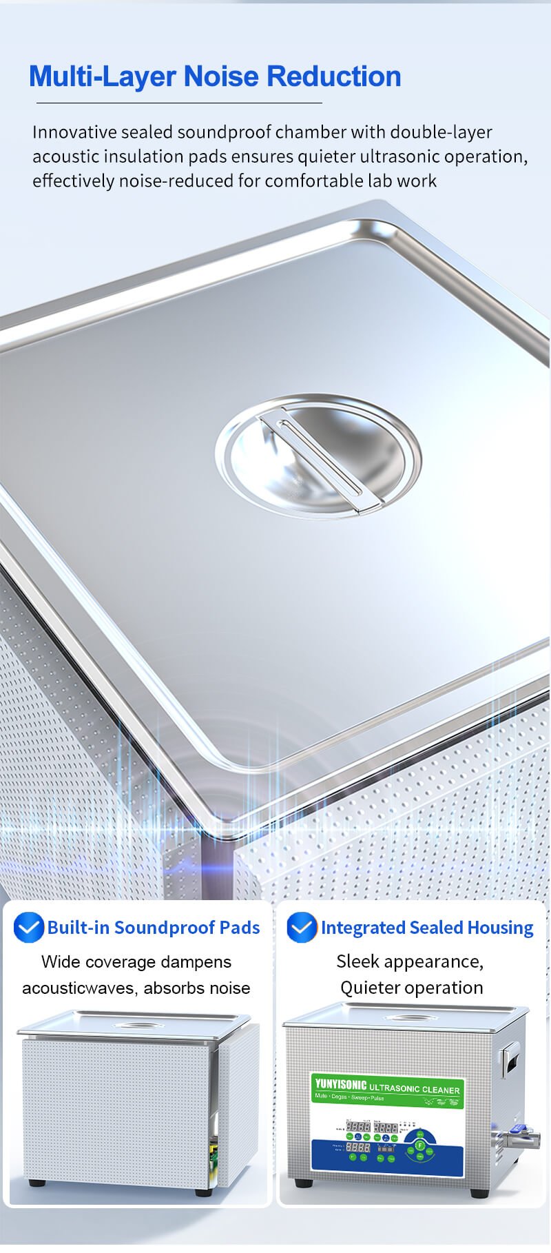 22L Versatile Triple-Freq 40/80/120kHz China Ultrasonic Cleaner for Lab Manufacturers, Nanoparticle Dispersion & Instrument Cleaning