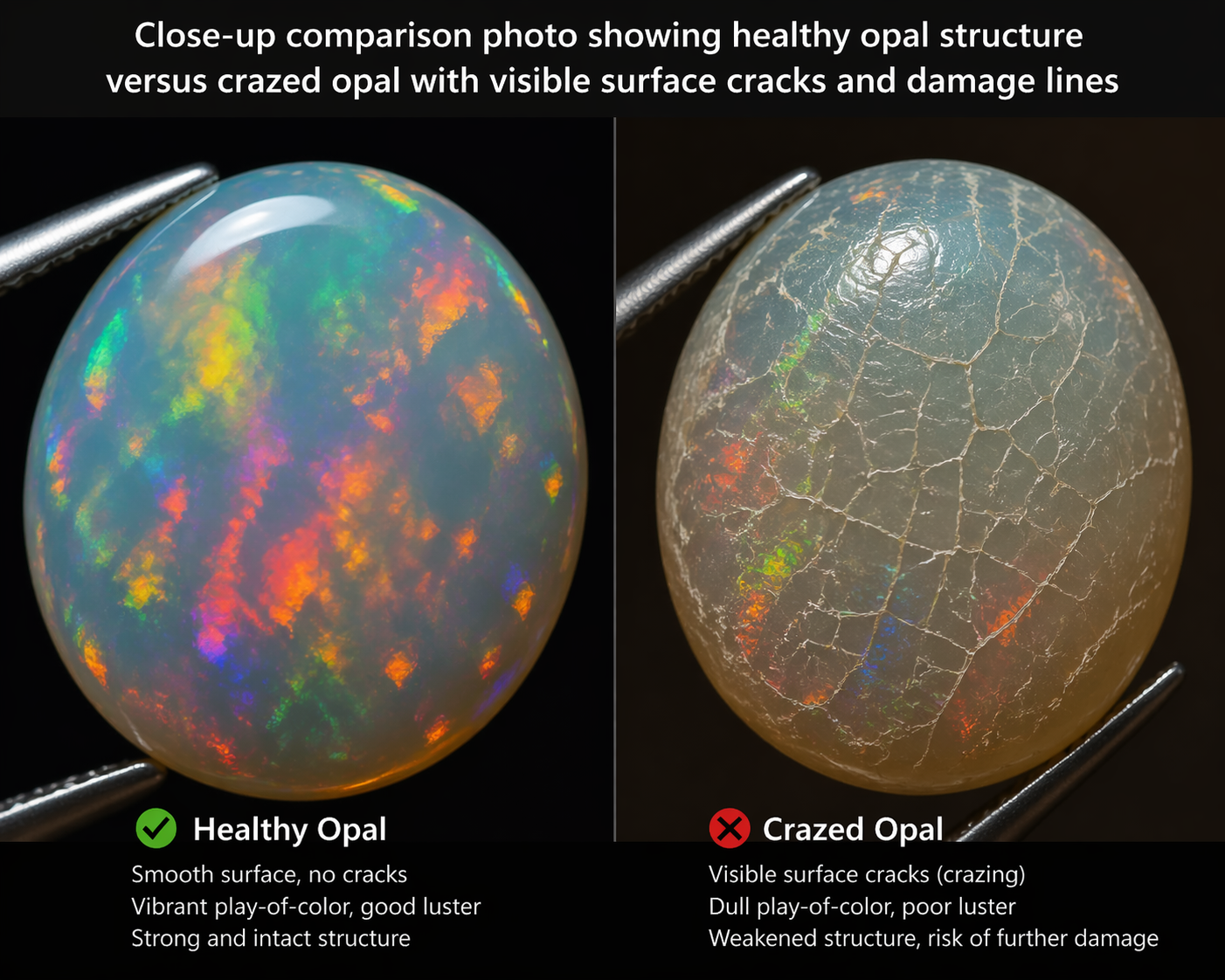 Close-up comparison image of opal (opal gemstone)