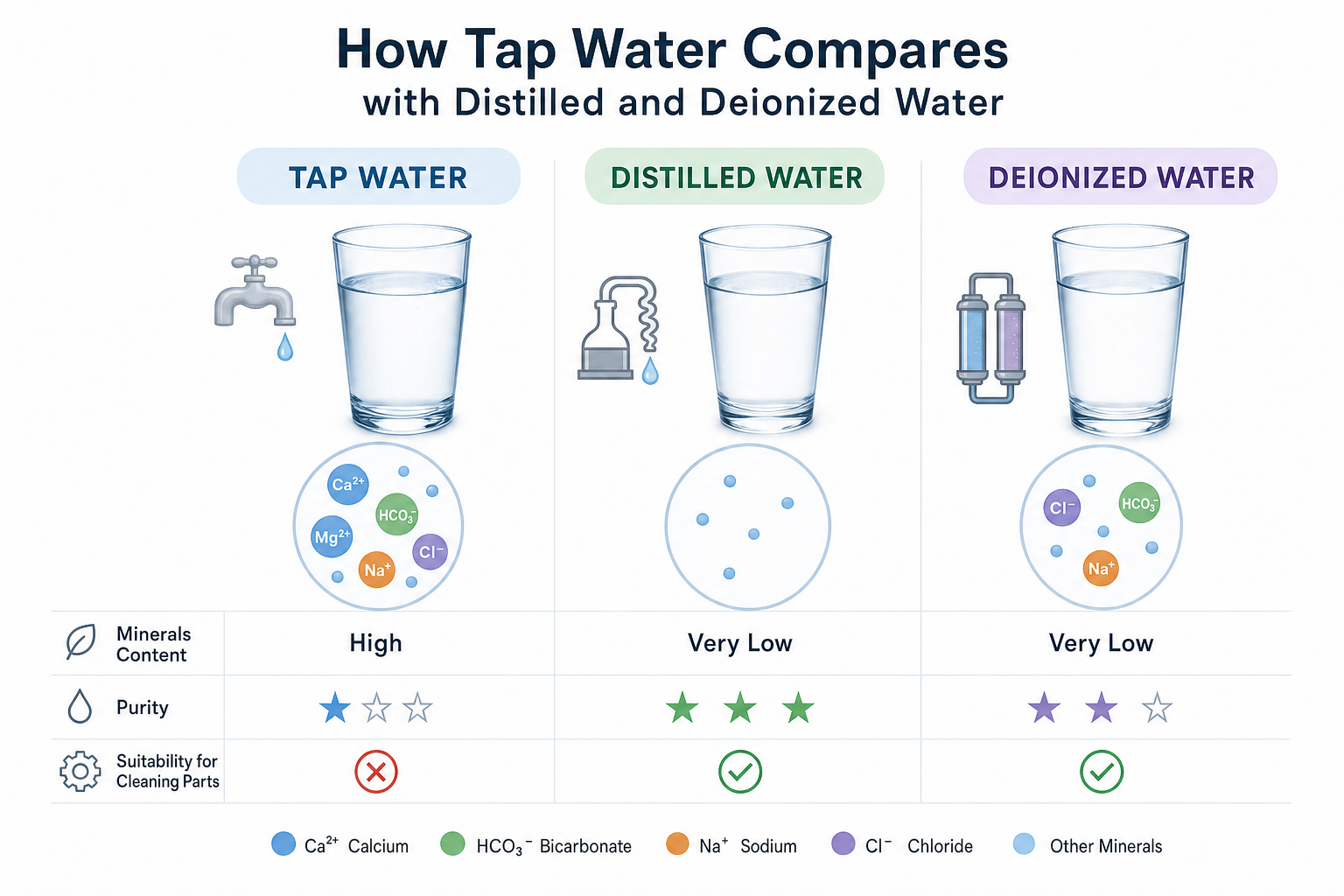 How Tap Water Compares with Distilled and Deionized Water